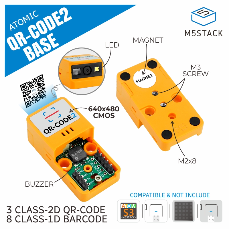 M5Stack - M5Stack Official ATOMIC Barcode/QR-Code Scanner 2