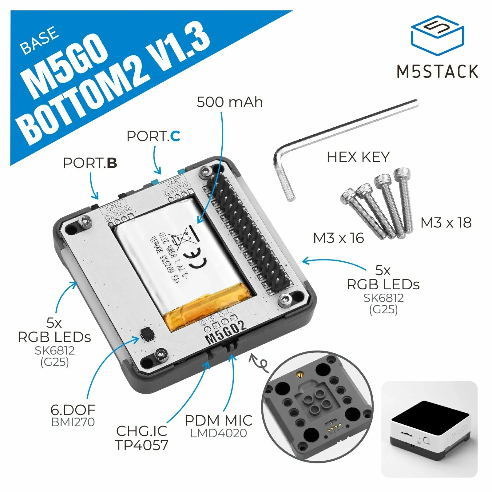 M5Stack Base M5GO Bottom2 v1.3 - M5Stack Core2 recension och pris